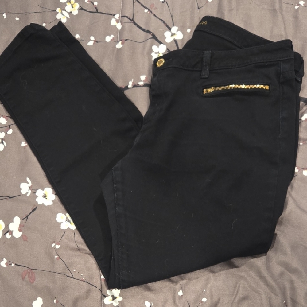 Michael Kors Black Skinny Jeans with Gold Accent